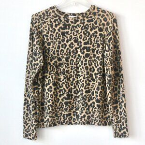 LNA Tan Leopard Print Soft Stretchy Long-Sleeve Crew-Neck T-Shirt Top Small